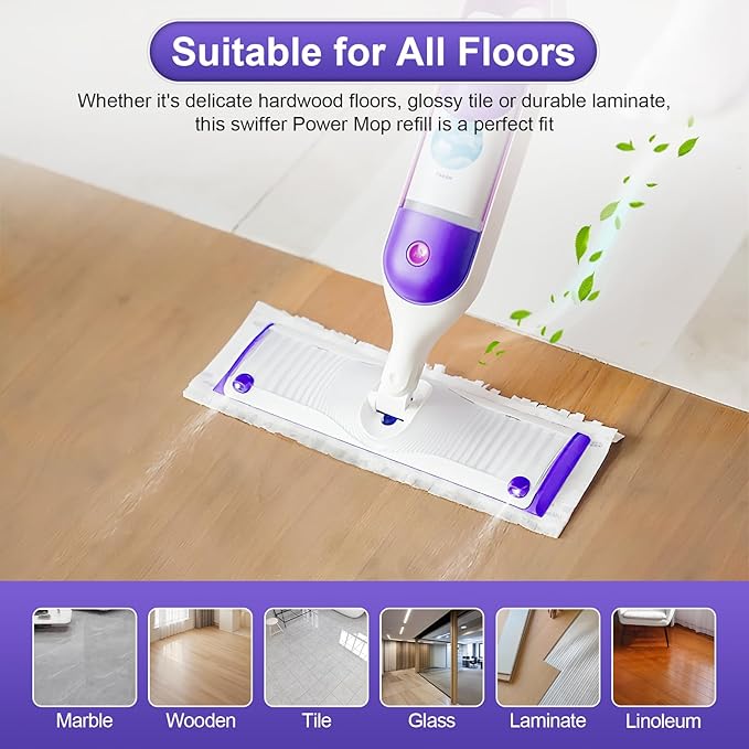 25 Count Disposable for Swiffer Power Mop Pads, 5X Cleaning Power Mop Refills, Replacement Floor Cleaning Refills, Non-Washable & Unscented for Floor Surface Cleaning