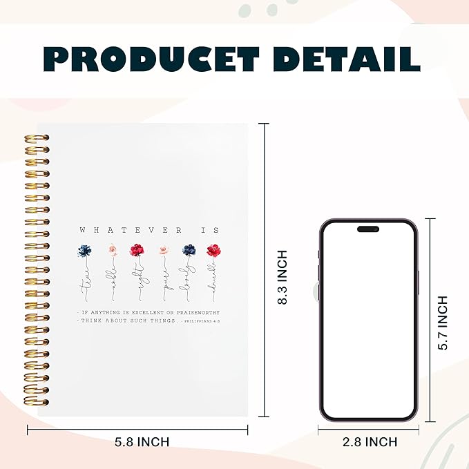 BearCake Prayer Journal for Woman,Spiral Bible with Note Taking Space,Christian Gifts for Women,Philippians 4:8 Whatever is True,Spiral bible Notebook 5.5x8.3