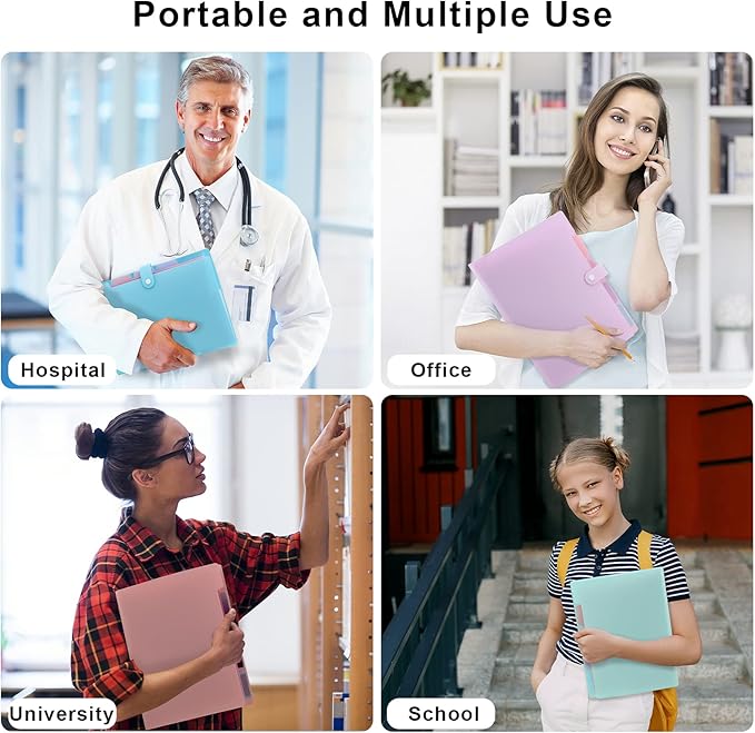 NAFY Colorful Expanding File Folder, 5 Pockets Folder with Colored Labels Portable Weave Pattern Accordion File Folder A4 Letter Size Project Organizer Document Folder for Office School (Black+Blue)