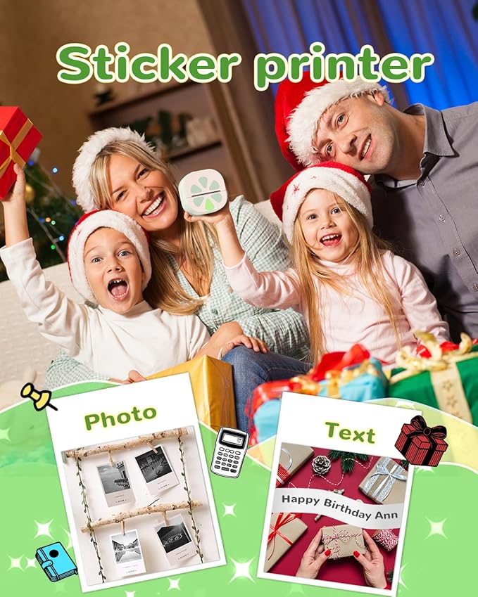 Sticker Printer, Print Pods Mini Printer, Bluetooth Thermal Sticker Maker Machine with 3 Rolls Paper, Print Pod Mini Printers for iPhone, Impresora Portátil for Study Note, Journal, DIY, Kids Gift