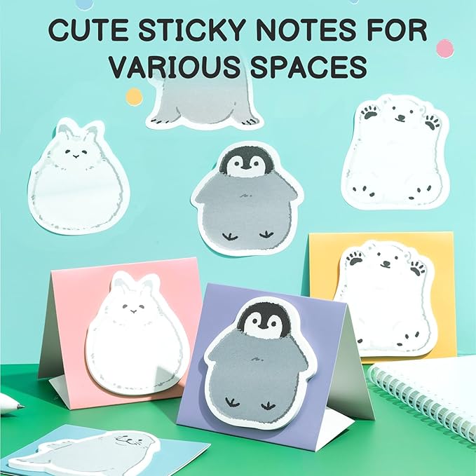 M&G Chubby Animal Sticky Notes, 4 Pads 120 Sheets, 3 x 2 Inch Cute Cartoon Memo Pads, Foldable Stand Self-Stick Notes for School Office Home
