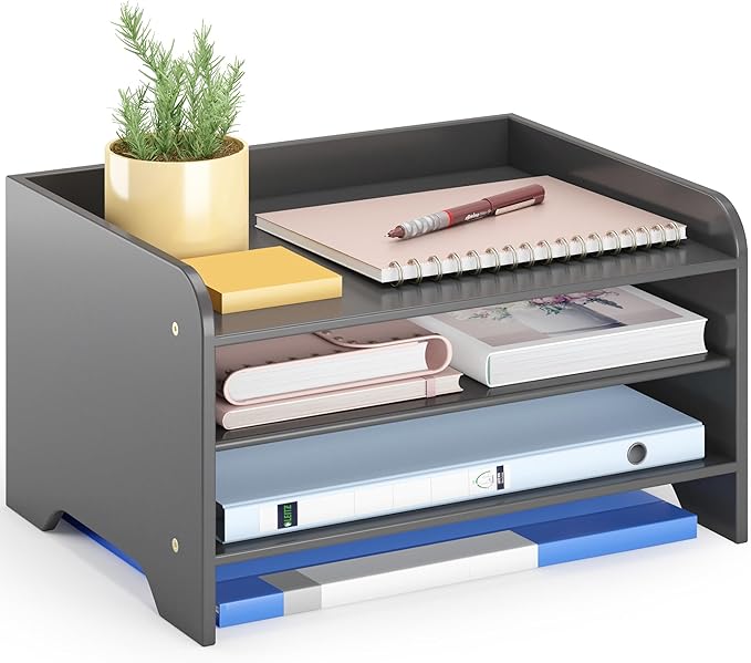 Bamboo Desk Organizer Mail Holder Countertop Letter Tray Wood File Organizer for Desk Letter Sorter Wood Paper File Storage for School Home Office Supplies