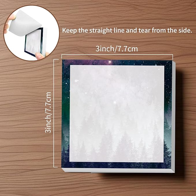 Sticky Notes, 2 Pads, 3x3 inches, Cute Colorful Fun Self-Stick Note Pads, Easy Post, Strong Adhesive Notepad Galaxy Forest Sky