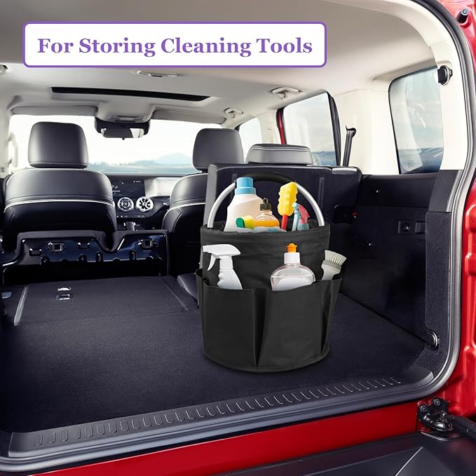 17L Bucket Tool Organizer with 6 Side Pockets, 2Pcs Collapsible Cleaning Caddy with Handle, Folding Gardening Tool Bag, Multifunctional Storage Basket for Garden, Bathroom, Black + Navy Blue
