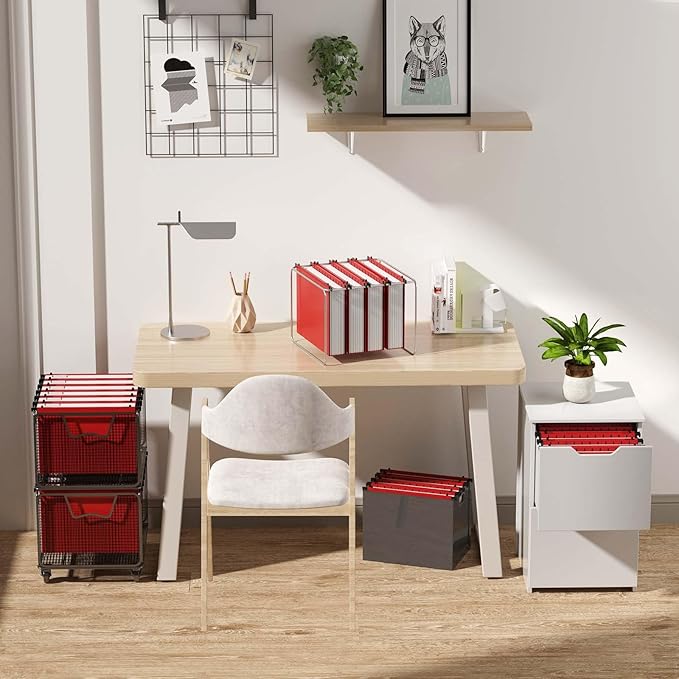 Plastic Hanging File Folder Extra Capacity,12 Pack Reinforced Hang Folders with Heavy Duty 2 Inch Expansion,Filing Cabinet Folders Letter Size,Hanging Organizer Designed for Bulky Files(Red)