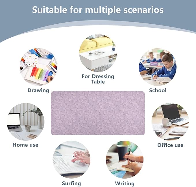 Mouse Pad Desk Mat Leather Desk Pad Large Gaming Desk Cover Protector Mat for Keyboard Computer Laptop Office Waterproof 35.4 x 16.5 Inch Floral Vintage Purple