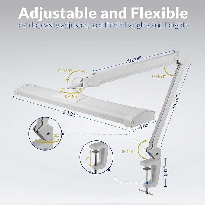 Ultra Bright 2300 Lumens Powerful Professional Eye Care LED Desk Lamp - Brightness Adjustable, Modern Task Light for Home, Beauty, Crafting, Office, Workbench (Daylight, Dimming, White)