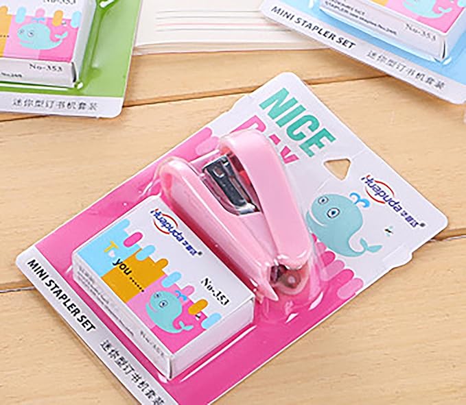 Small Desktop Staples with Staple Remover, 2.5 Inch Labor Saving Black Stapler for 20 Sheets Capacity with 400 Pcs No.10 Staples (Pink)