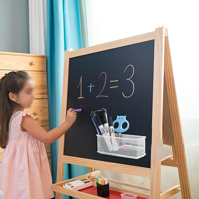 dedoot Magnetic Pencil Holder, White Mesh Pen Organizer Strong Magnetic Storage Basket Organizes Pens, Pencils, Markers for Whiteboard, Locker, Fridge, Cubicle Desk, Offices 6.3x2.3x2.6inch