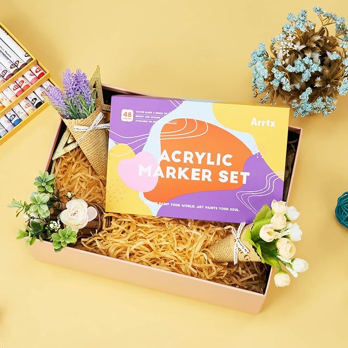 Arrtx Acrylic Markers Basic Series 48 Colors,Brush Tip Acrylic Paint Pens for Rock Painting,Glass,Stone,Wood,Ceramic,Fabric,DIY Crafts & Art Supplies