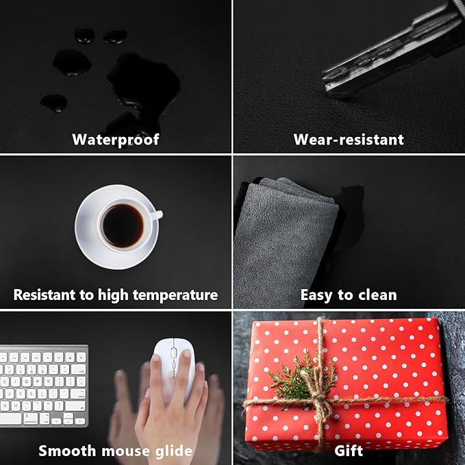 Desk Mat for Desktop Black Large Mouse Pad 35.4"x17" Cute Office Desk Accessories Supplies Computer Desk Pads on Top of Desks Non-Slip Pu Leather Laptop Cover Mats for Keyboard and Mouse