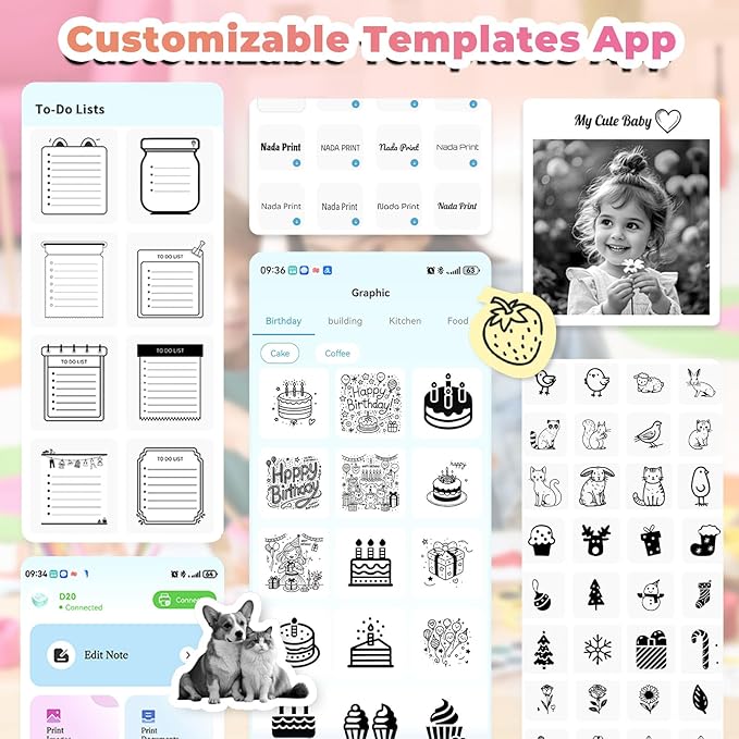 Sticker Printer Mini Print Pod, Bluetooth Thermal Sticker Maker Machine with 3 Roll Paper, D20 Portable Inkless Pocket impresora portátil Picture Label Printer for Phone DIYJournal Kids Gift