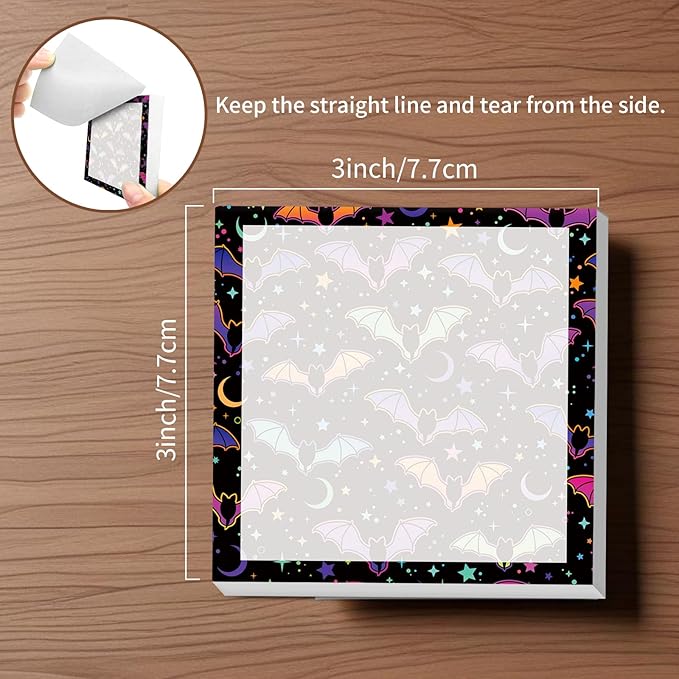Sticky Notes, 2 Pads, 3x3 inches, Cute Colorful Fun Self-Stick Note Pads, Easy Post, Strong Adhesive Notepad Purple Bats