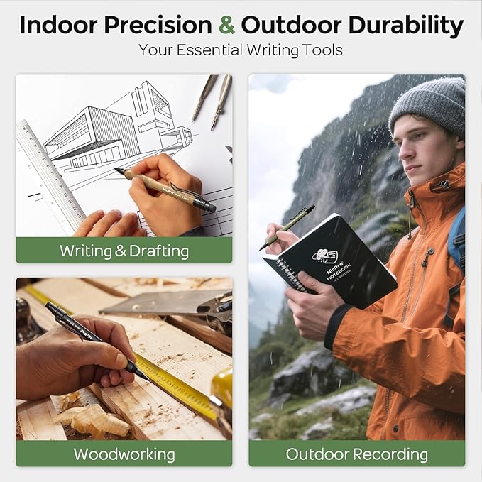 Nicpro 3 PCS 1.3 mm Mechanical Pencils Set 3 Colors with 51 Lead Refill, 3 Eraser - Weatherproof Barrel Pencil, Heavy Duty Carpenter Pencil HD1000 for Outdoor Marking Drafting Drawing Woodworking