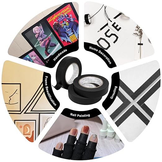 Black Masking Tape, 1 Inch x 55 Yards x 3 Rolls, Black Painters Tape, General Purpose Painting Adhesive Tape for Arts DIY Crafts Labeling