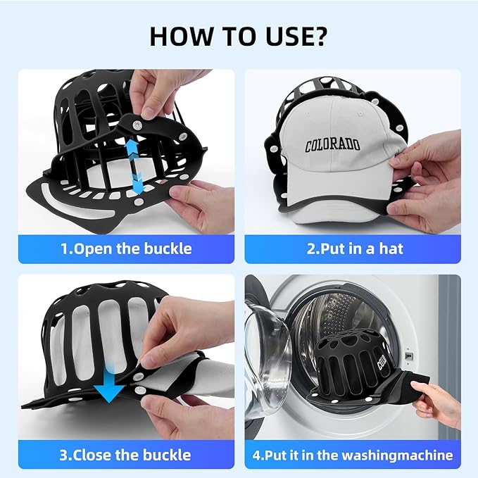 Silicone Hat Washer Cage Hat Cleaner for Baseball Caps, Rust-Proof & Shape-Saving Design,Ball Cap Washer Fit for Adults and Kids Hats Shaper,Flexible and durable,Cap holder,Black