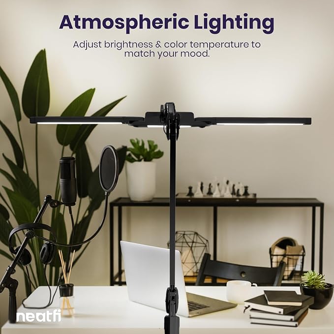 Neatfi LED Desk Lamp, Dimmable Desk Light with 360 SMD LEDs, 30W, CRI 95, Adjustable Color Temperature, Task Lamp for Home, Office, and Workbench (CCT, Black, 41 Inches)