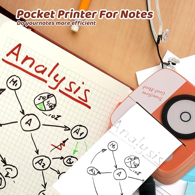 Mini Thermal Sticker Maker - Bluetooth Portable Printer with 10 Rolls Paper | Wireless Compact Device for Study Notes, Journals, Receipts | Home, Office, School Use