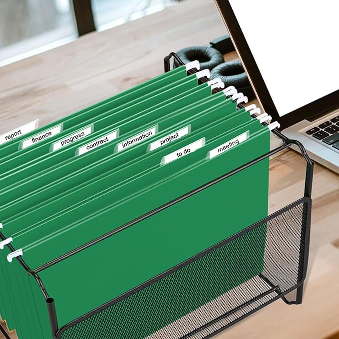 HERKKA Hanging File Folders, 30 Pack Reinforced Letter Size Hanging Folders, Designed for Bulky Files, Filing Cabinet, 1/5-Cut Adjustable Tabs (Green)