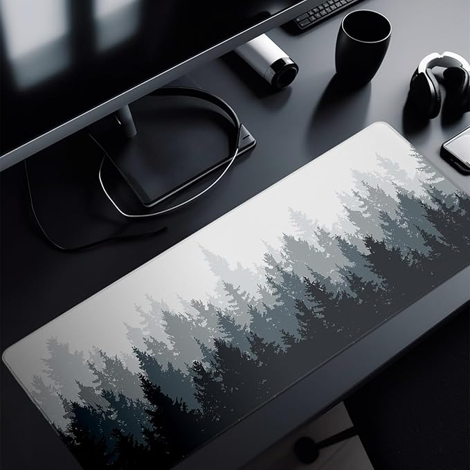 Tree Mouse Pad Abstract White Mouse Pad 31.5x11.8 Inch Texture Non-Slip Rubber Base Large Mousepad Stitched Edges Keyboard Mouse Mat Desk Pad for Office and Home