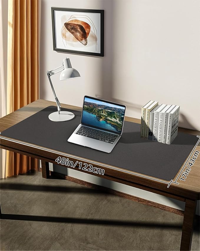Leather Desk Pad Protector,48"x 17"Desk Mat Large, Mouse Pad, Non-Slip PU Leather Desk Blotter,Waterproof Desk Pad for Office/Home(Dark Grey)