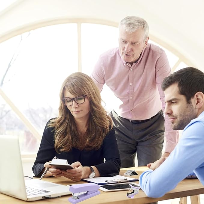 2 Pack Purple Office Staplers, 25-Sheet Capacity with 4000 Staples and 2 Staple Removers, Desktop Stapler, Purple Office Supplies for Students and Office Clerks