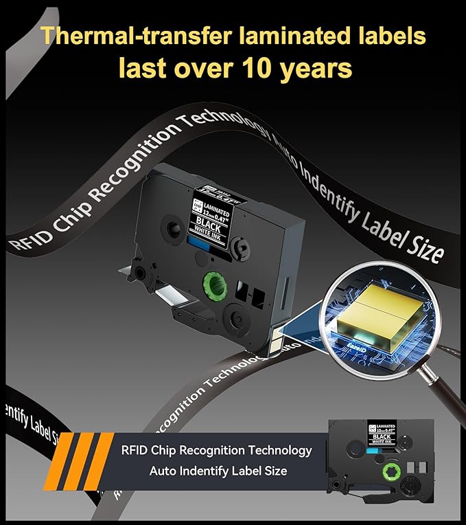 Tze 12mm 0.47 Inch Laminated White on Black Compatible with P Touch Label Tape TZ TZe-335 TZe335 Refills for Ptouch PT-H110 D200 D210 D220 D400 PT-D600 Label Maker, 3-Pack