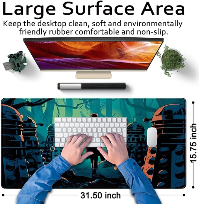 Adventure Anime Desk Pad Mat Game Playmat Black Mousepad Gaming Green Desk Mat, Desk Pad for Keyboard and Mouse Keyboard Dad Stitched Edges Non-Slip Rubber Deskpad, 31.5" X 15.8"