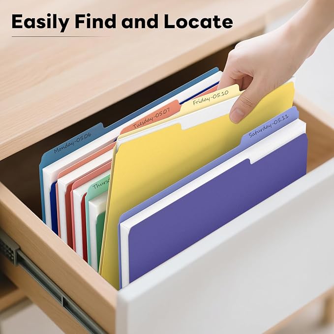 Piasoenc Color File Folders Set of 60, 1/3 Cut Tab, Letter Size Folder for 8.5 x 11 Documents Files, Assorted 6 Colors Filing for Office School Business