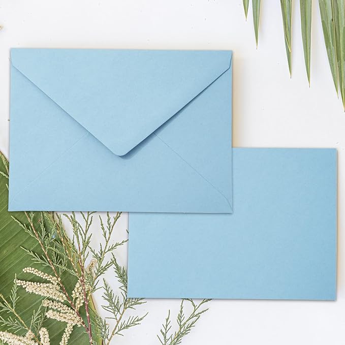 Whaline 50Pcs A7 Summer Invitation Envelopes Set Baby Blue Greeting Card Envelopes V-Flap Gift Card Sleeves for Mailing Envelope Sending Card, 7.3x5.3 Inch