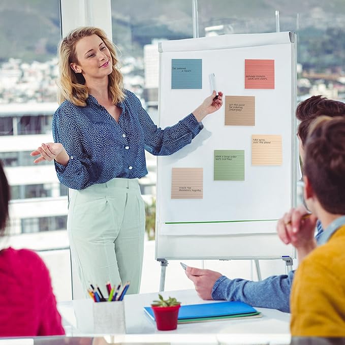 (12 Pack) Lined Sticky Notes 4x4 in, Vintage Colors Self Sticky Notes Pad Its Super Sticking Power Memo Pads, 4x4 Large Square Sticky Notes for Office, Home, School, Meeting