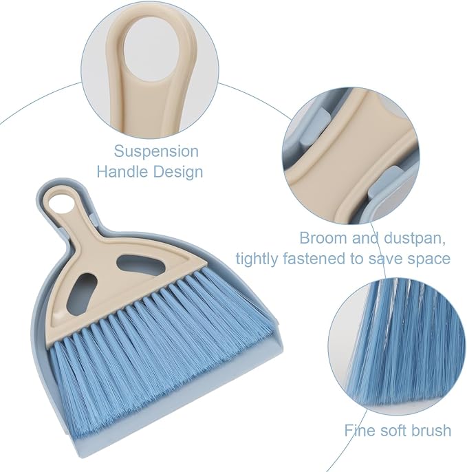Brosay Mini Dustpan and Brush Set Portable Small Broom with Dust Pan Handheld Hangable Whisk Broom and Dust Pan for Home, Kitchen, Table, Office, Car 1 Pcs (Blue)