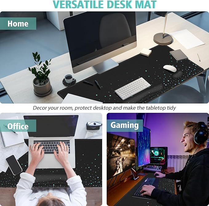 Desk Mat for Keyboard and Mouse,4in1 XXL Mousepad + Keyboard Wrist Rest+Mouse Wrist Rest+Coaster Set with Ergonomic Desk Pad for Home Office(Black Bluestar)