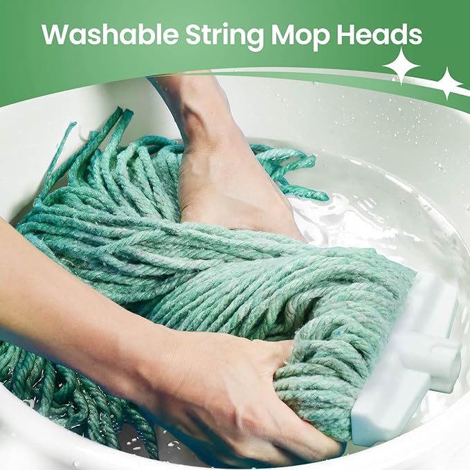 Matthew Cleaning Screw-on Heavy Duty Cotton Wet Mop Replacement Heads(Green, Large,3Pack) with 2 Pack Microfiber Cloth for Residential & Commercial Floor Cleaning Use- Fit Standard American Screw