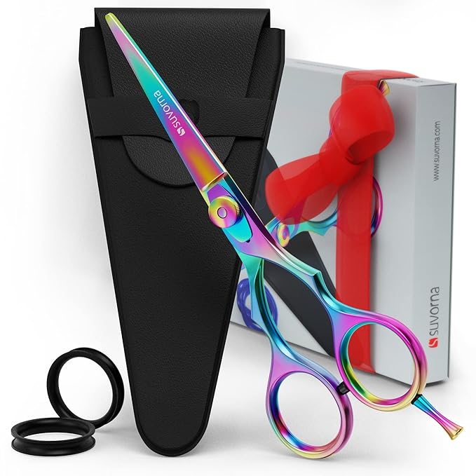Suvorna 5.5" Multicolor Hair Cutting Scissors for Professionals, Barbers - Hair Shears for Cutting, Trimming, Grooming - Sharp Hair Scissors Professional - Right Hand Barber Scissors for Men and Women