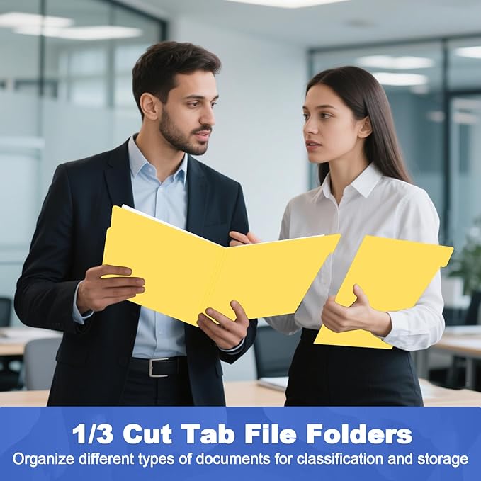 File Folder, HERKKA 30 Pack 1/3 Cut Tab File Folders, File Folders Great for Organizing and Filing, Letter Size, Yellow