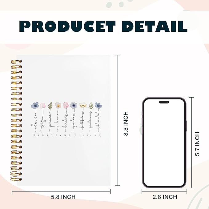 BearCake Fruit of the Spirit Boho Floral Christian Notebook Journal, Christian Gifts for Women, spiral Bible Notebooks for Note Taking, Bible Journaling Notebook, Hardcover Spiral Notebook 5.5x8.3