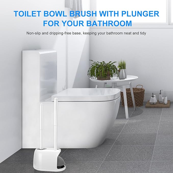 SetSail Toilet Brush and Plunger Set, Toilet Plungers for Bathroom Heavy Duty Toilet Bowl Brush and Holder Hidden Toilet Plunger and Brush Set for Deeply Cleaning - White