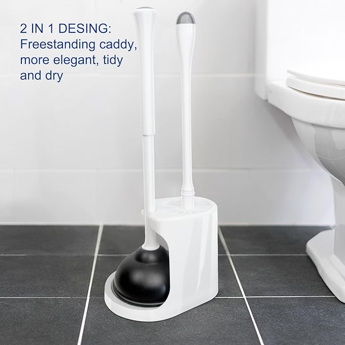 CELOX Toilet Brush and Plunger Set, Toilet Bowl Brush and Holder, Toilet Brush and Holder Set, Bright-White
