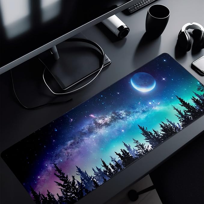Tree Mouse Pad Abstract Starry Sky Mouse Pad 31.5x11.8 Inch Japanese Texture Non-Slip Rubber Base Large Mousepad Stitched Edges Keyboard Mouse Mat Desk Pad for Office and Home