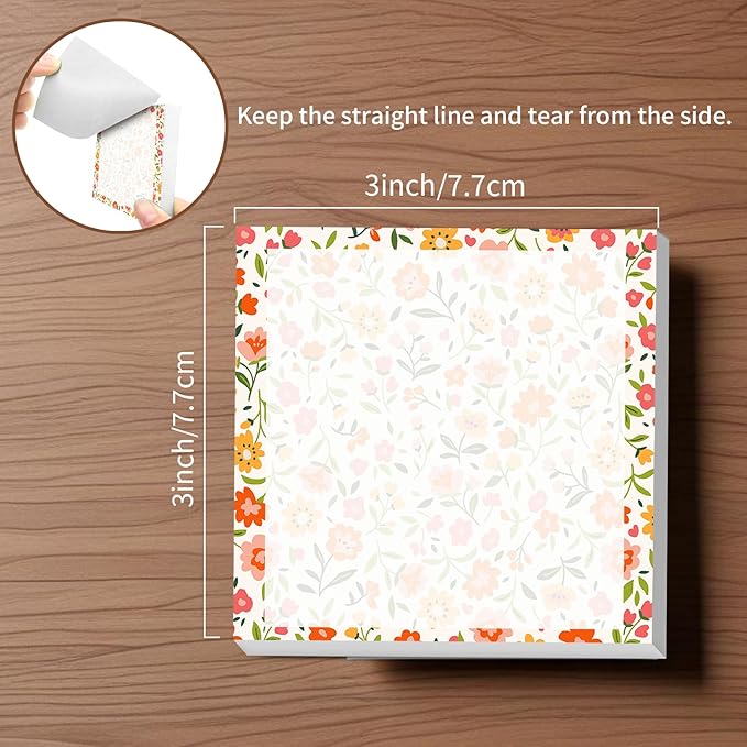 Sticky Notes, 2 Pads, 3x3 inches, Cute Colorful Fun Self-Stick Note Pads, Easy Post, Strong Adhesive Notepad Colorful Flower Field