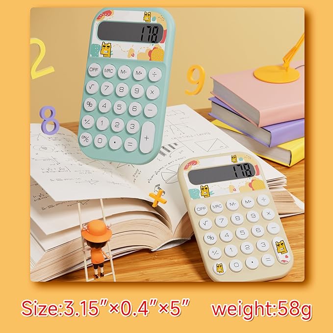 Pocket Calculator, Kids 8 Digit Small Desktop, LCD Display, Cute & Aesthetic Mini Calculator(Blue&Beige, S)