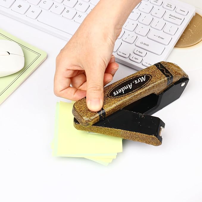 Personalized Glitter Stapler with Crayon Design,Custom Name Rotatable Stapler,Gift for Teacher (Personalized)