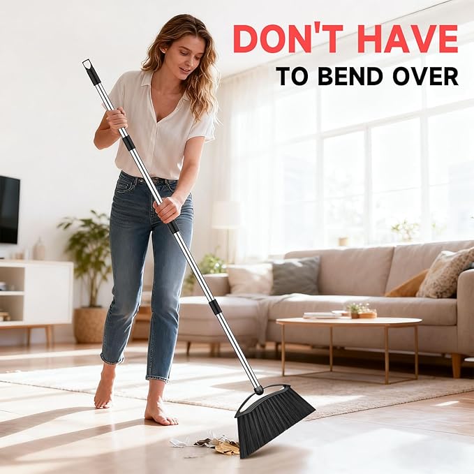EZKEY Heavy Duty Broom, 54-inch Adjustable Long Handle Angle Brooms Large Brooms for Sweeping Indoor and Outdoor Commercial Broom for Home Kitchen Patio Garage Porch Courtyard Classroom, Black