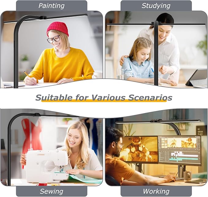 Desk lamp,LED Desk Lamps for Home Office,Eye-Care Architect Lamp for Desk with Clamp,Dual Screen Computer Monitor Gooseneck Smart Light:24W100 Lighting Models Adjustable Table Lamp for Study Drafting