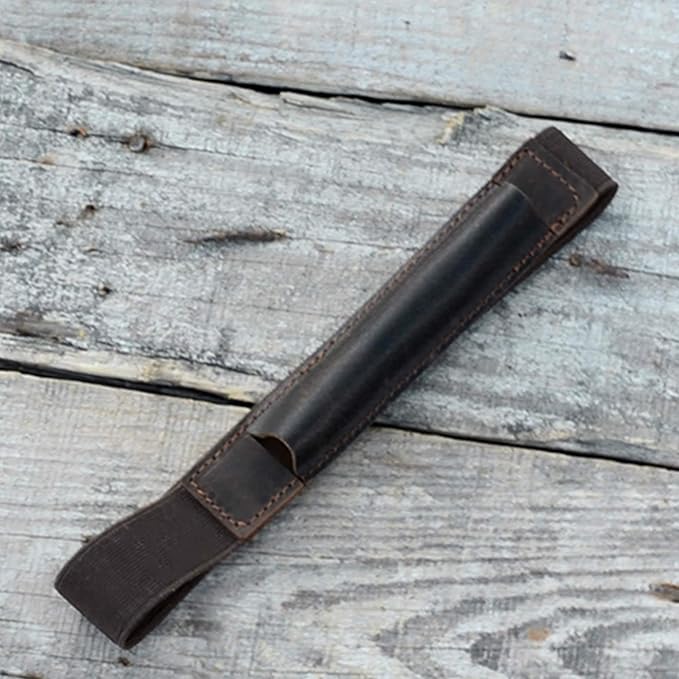 JJNUSA Genuine Leather Pen Case Holder Fits (6 to 6.5 in) Tall Notebooks Pencil Sleeve Cover Pen Pouch Pen Holster Handmade Darkbrown