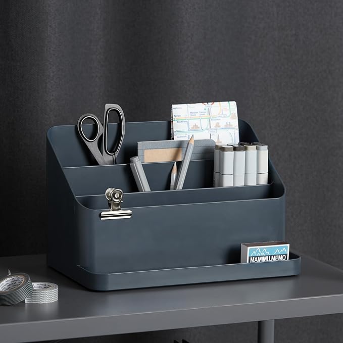 BLUE GINKGO Desk Organizer – Korean-Made Office Storage for Pens, Notes, Mail, and Supplies (Prussian Blue)