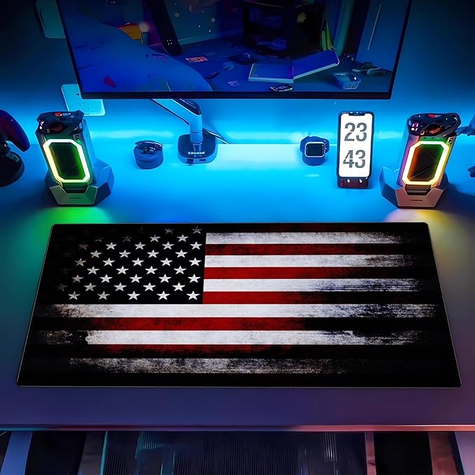 American Flag Desk Pad Mat Retro Design Art Desk Pad Extended XL Large Gaming Mouse Pad with Stitched Edges Mouse and Keyboard Computer Laptop Desktop Pad 31.5X15.7 in