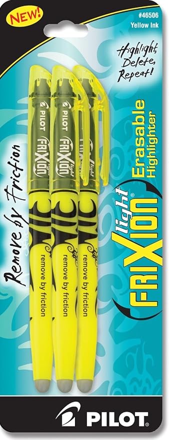 Pilot, FriXion Light Erasable Highlighters, Chisel Tip, Pack of 3, Yellow