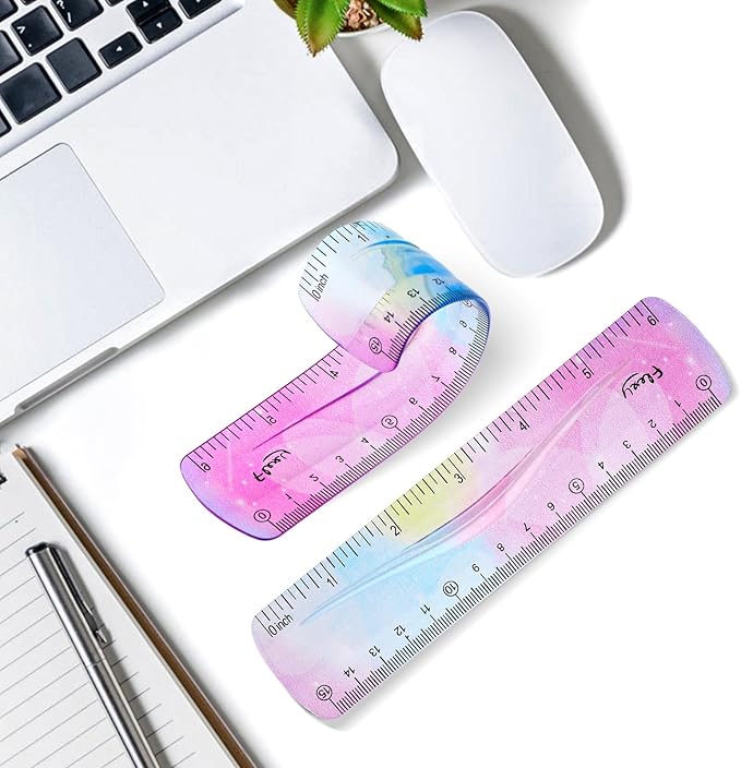 Grevosea 2-Piece Flexible Ruler, 15cm/6inch Plastic Shatterproof Straight Edge Soft Bendable Ruler for School, Classroom, Office, Kids & Adults